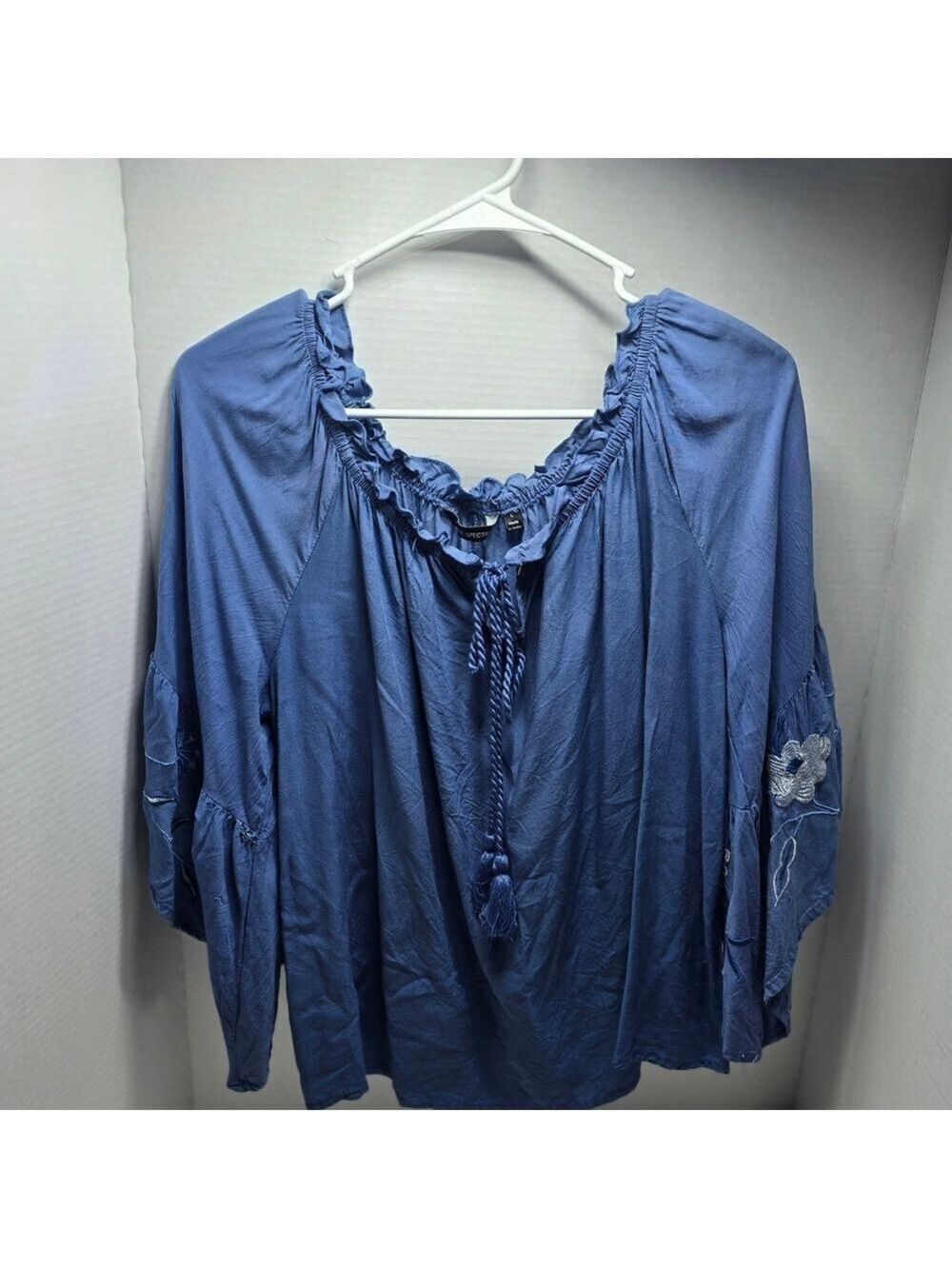 Unique Spectrum Indigo Ruffle Blouse